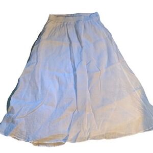 White Linen Skirt Midi Maxi Sz L Elastic Waist Lined Vacation Beachy Ethereal